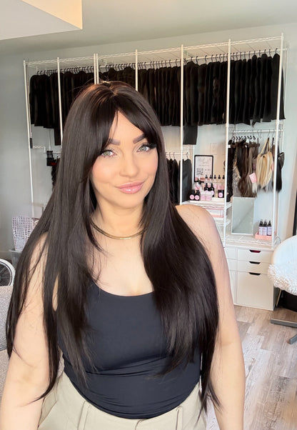 Sally Long Dark brown Wig with Full Bangs | MV9172-1