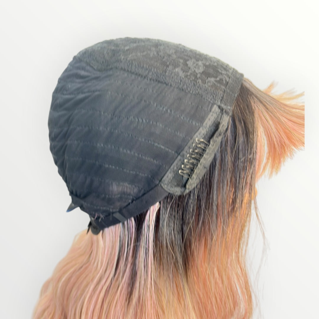 Style # 31 – Wig Vault | Closed Cap | 22” | Dark Pink Ombre with Bangs