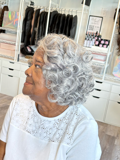 Josephine | Silver Grey Curly Lace Front Wig | 13x3 Transparent French Lace | Ready to Ship from Alberta Canada