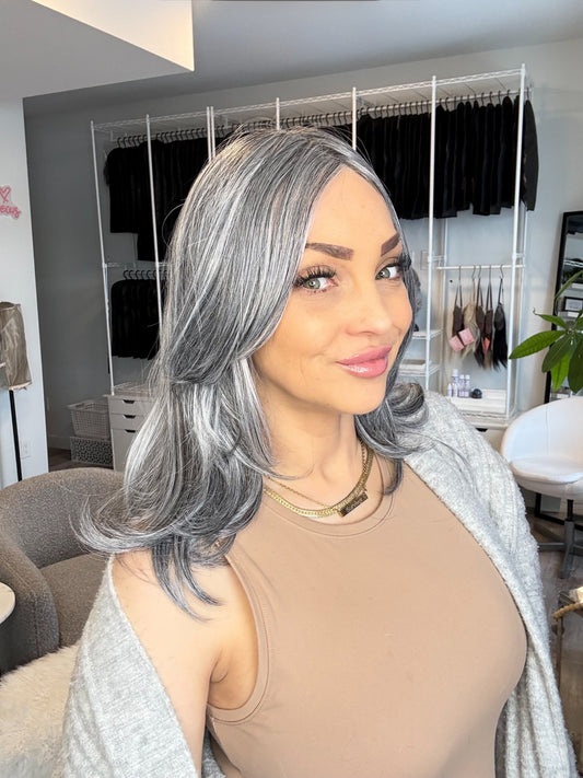 Slate- Monofilament Wig | 17” | Soft Charcoal Grey Blend