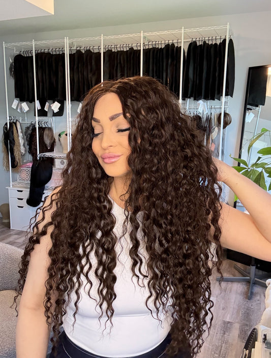 Gia | Curly T-Part Wig | 32” | Dark Brown | Ready to Ship