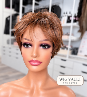 Wig Vault: “DG/ 19” - Short Brown Textured Pixie with Copper Tones | Pre-Loved | Wigs Canada