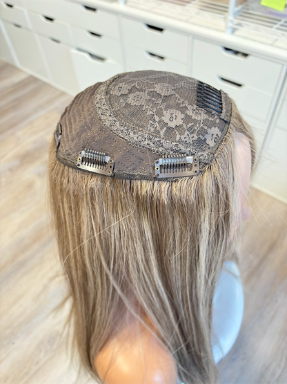 Rhonda – 6x7 Silk Top Human Hair Topper | 22” | Color Light Brown & Blonde | Luxury Jewish Kosher Hair