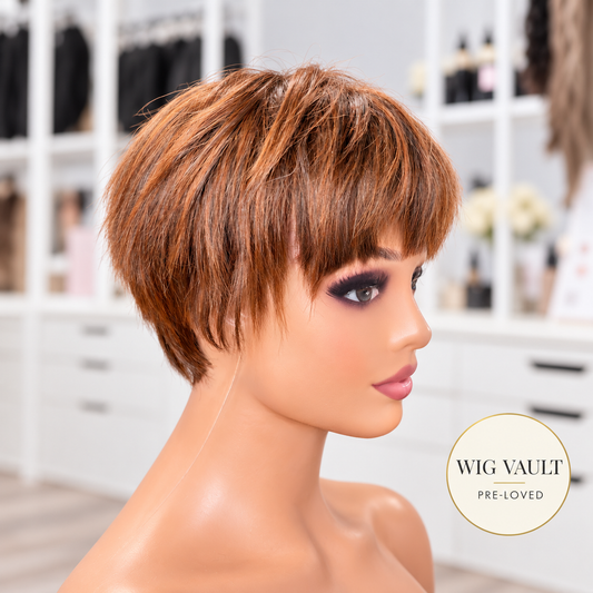 Wig Vault: “DG/ 15” -Short Brown-Copper Bob with Silk Top | Pre-Loved | Wigs Canada