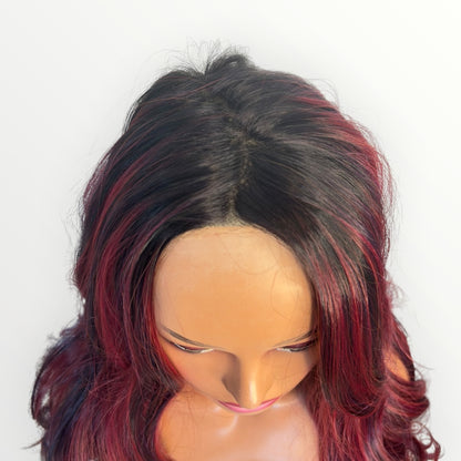Style #28 Cookie - Wig Vault | 13x4 Lace Front | 30” | Burgundy Red with Purple & Black Highlights