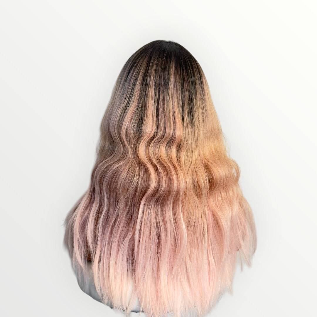 Style # 31 – Wig Vault | Closed Cap | 22” | Dark Pink Ombre with Bangs