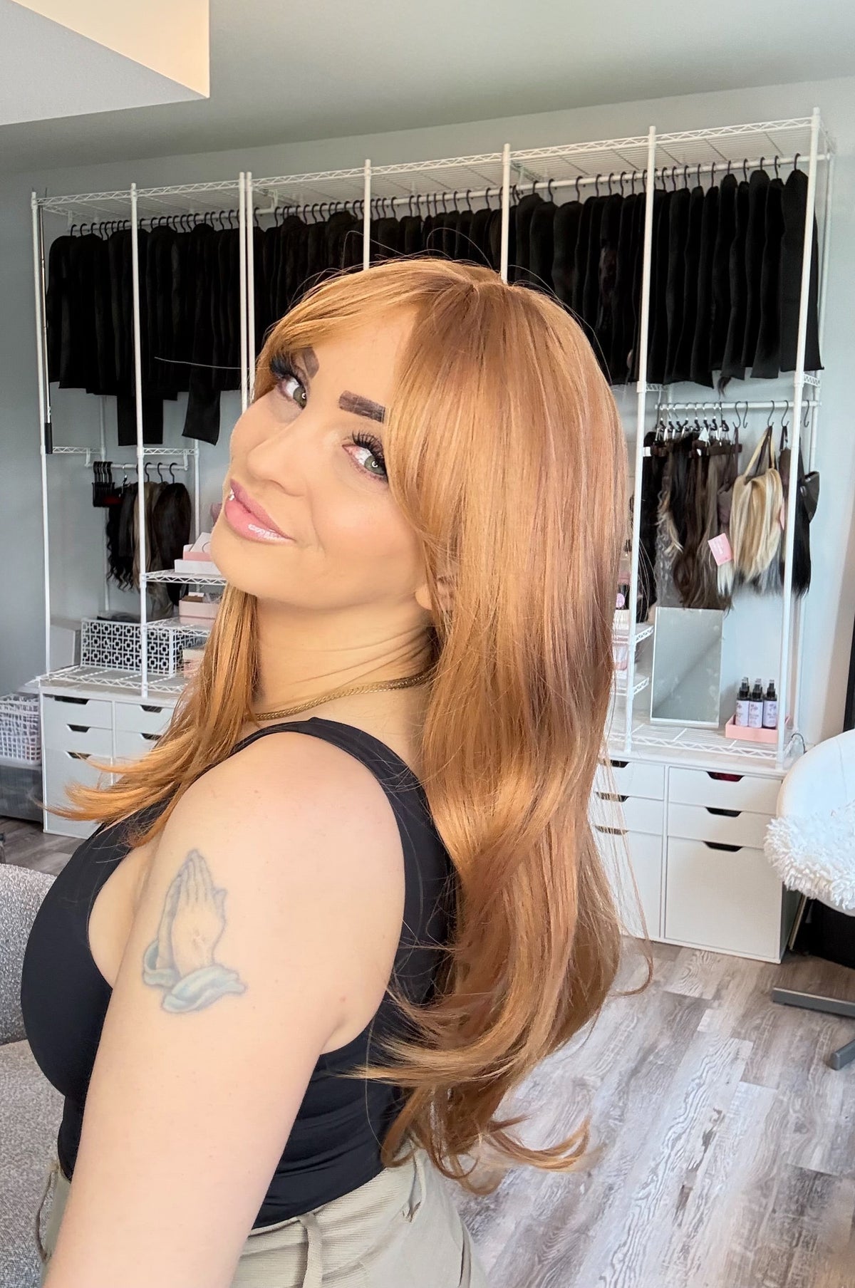Ginger Layered Rooted Wig with Curtain Bangs | SWLC6344-8BL24
