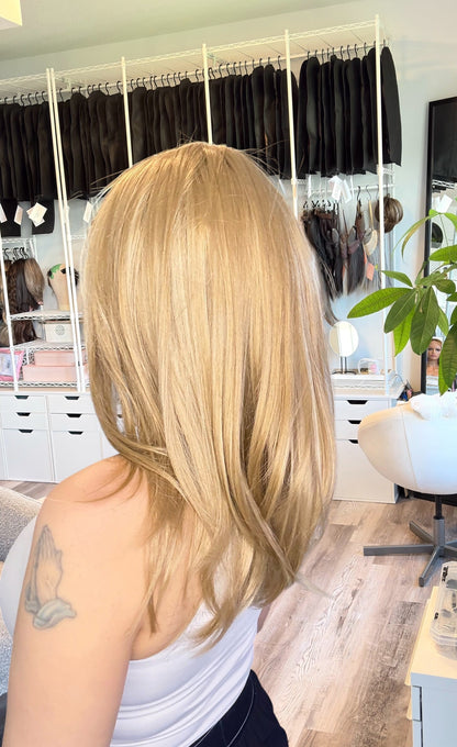 Celena | Golden Blonde Monofilament Wig | 17–20” | Heat Safe Synthetic Fibres