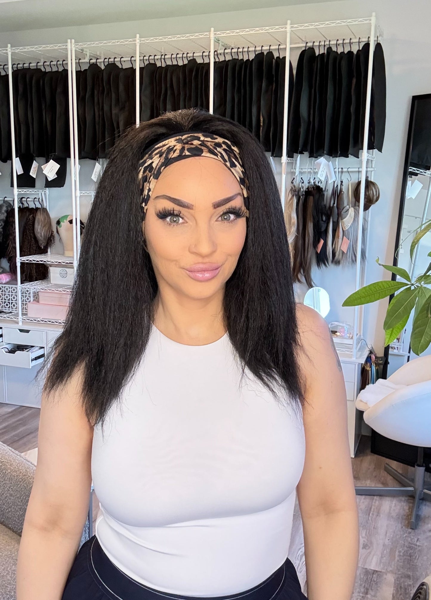 Espresso Texture | Kinky Yaki Headband Wig | 16” | Small Cap