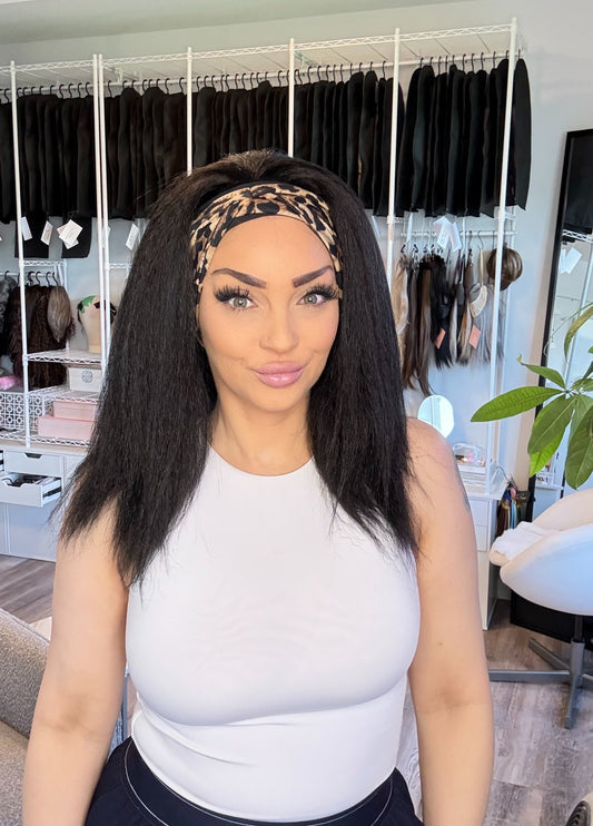 Espresso Texture | Kinky Yaki Headband Wig | 16” | Small Cap