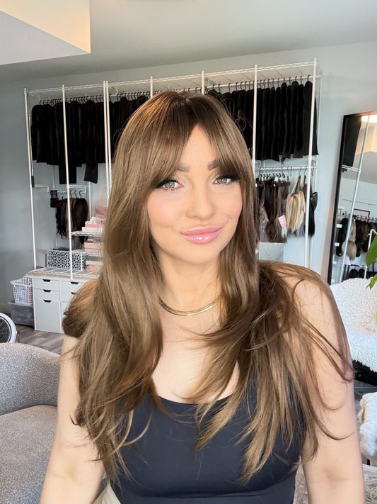 Christine Long Brunette Wig with Curtain Bangs | SWLC6344-3BR24
