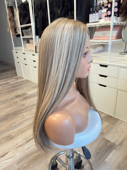 Rhonda – 6x7 Silk Top Human Hair Topper | 22” | Color Light Brown & Blonde | Luxury Jewish Kosher Hair