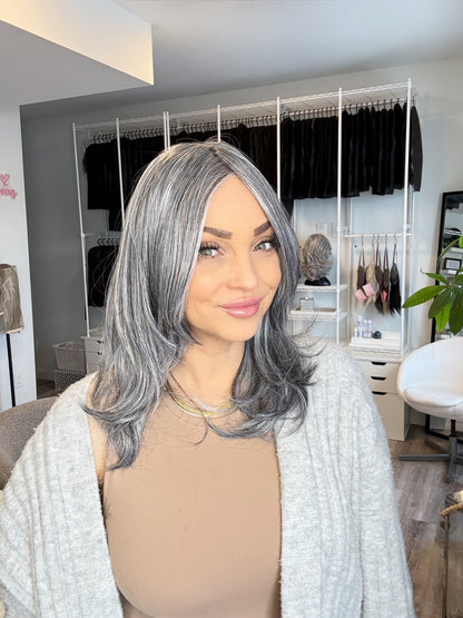 Slate- Monofilament Wig | 17” | Soft Charcoal Grey Blend