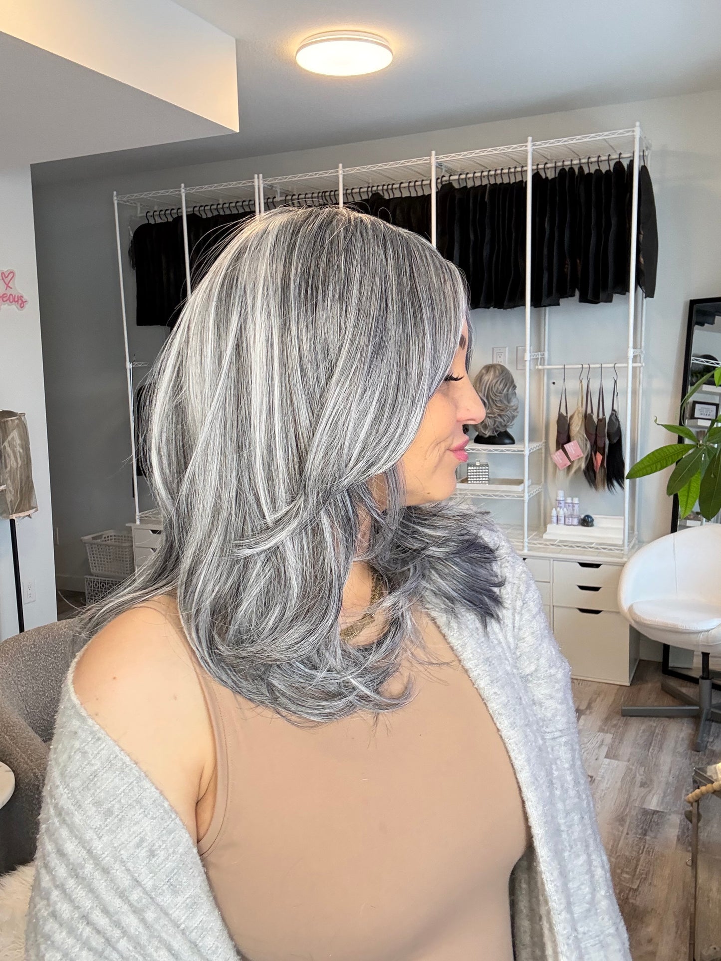 Slate- Monofilament Wig | 17” | Soft Charcoal Grey Blend