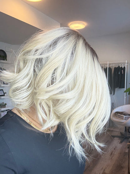 Trixie - 4x4 Monofilament Wig | 12” | Icy Blonde with Soft Brown Root