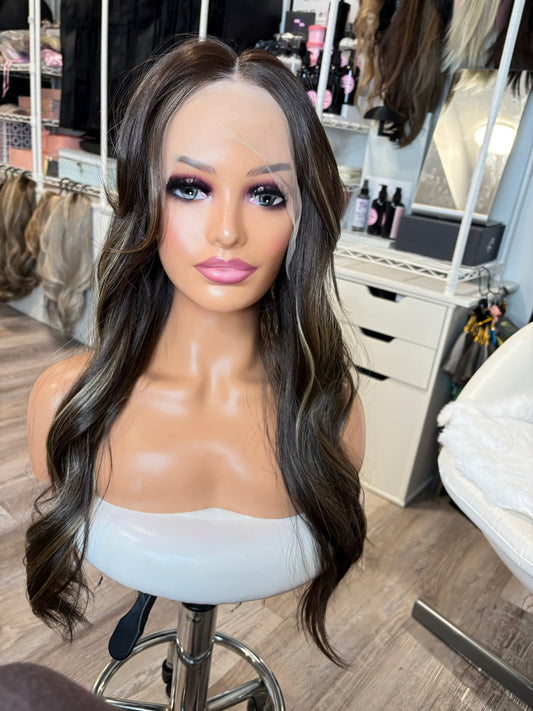 HF-30-1 | 27” Rich Brunette Highlighted 13×4 Lace Front Wig