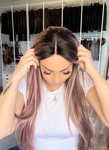 Dusty Rose | Reimagined Collection | T-Part French Lace Wig | Hand-Dipped Blush Pink Highlights