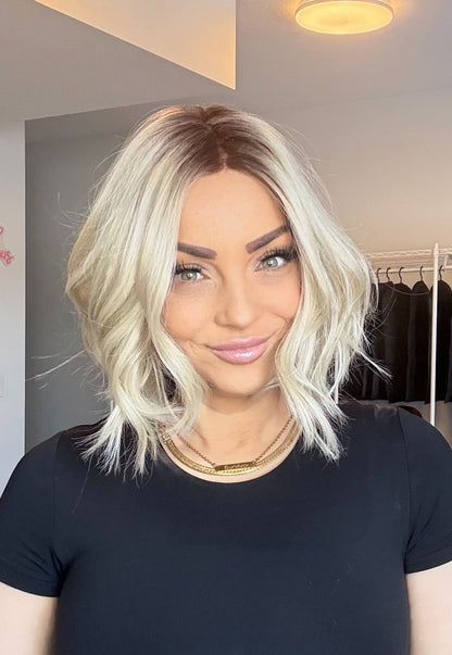 Trixie - 4x4 Monofilament Wig | 12” | Icy Blonde with Soft Brown Root