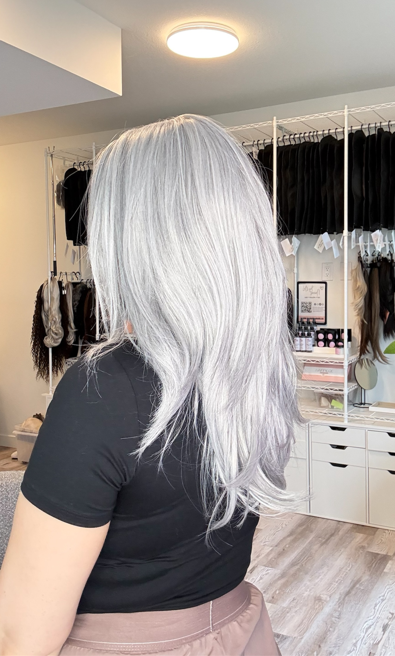 Daphne – 13x6 Transparent Swiss Lace Front Wig | 21” | Smoky Silver Grey Blend