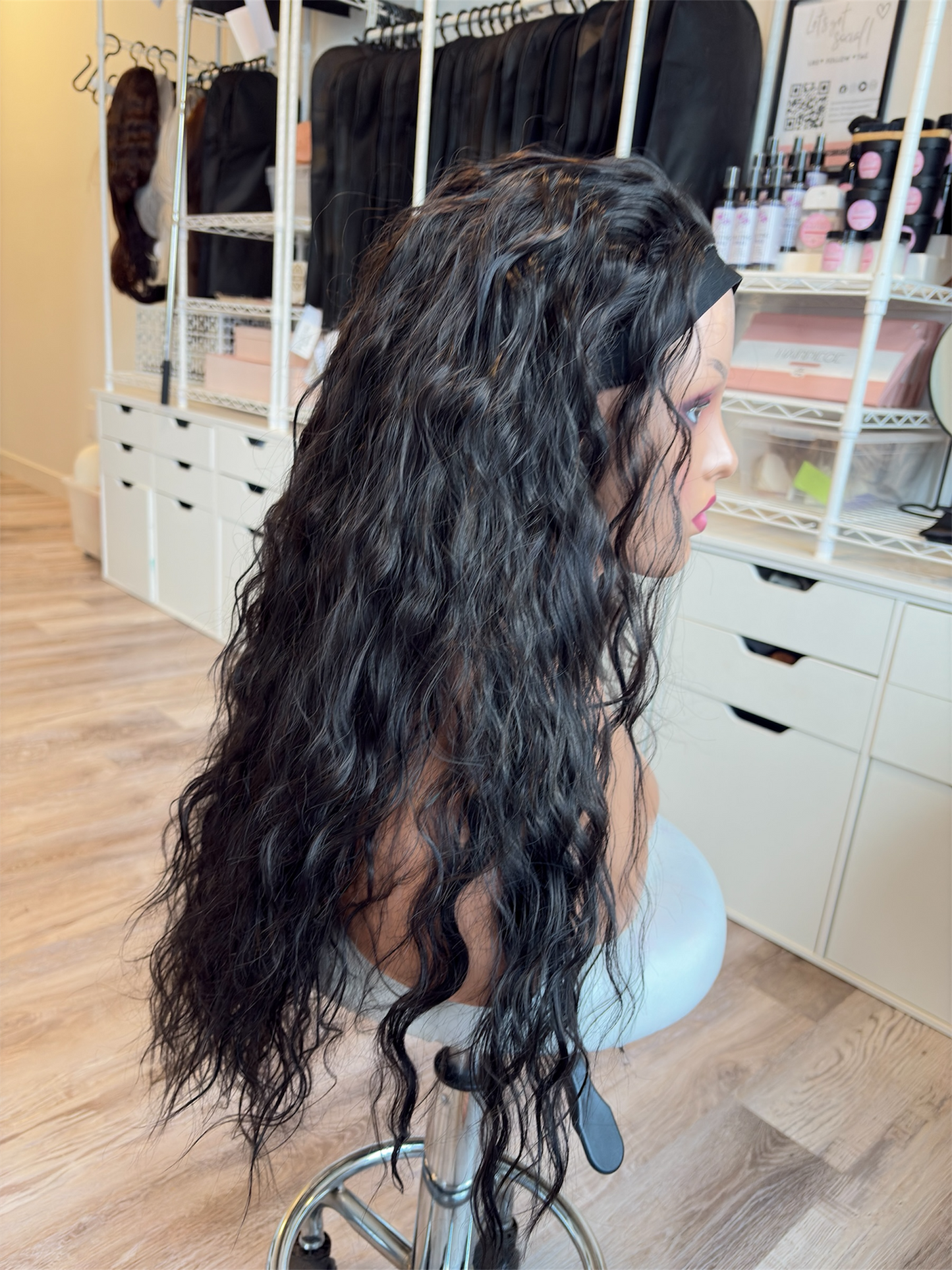 Jorden – Custom Ponytail Headband Wig | Handmade | Silicone Lined | Drawstring Fit | Dark Espresso Brown