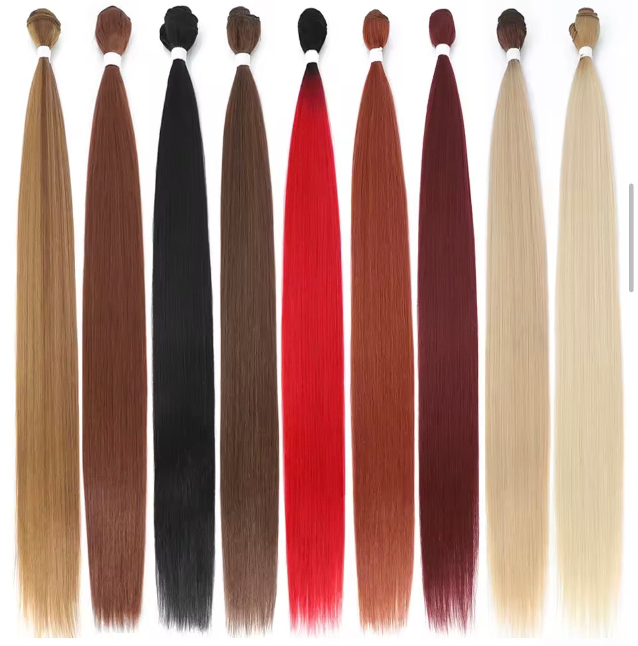 Set of hair extensions in various colors displayed side by side.