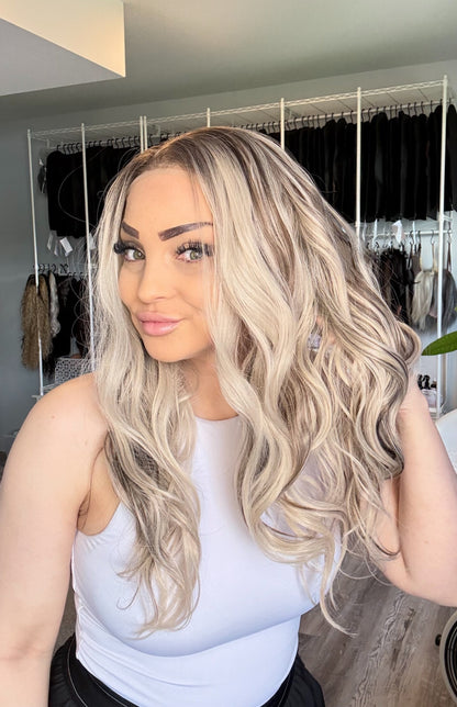 Dana | 13x6 Lace Front Wig | 24” | Ashy Blonde with Rich Brunette Dimension