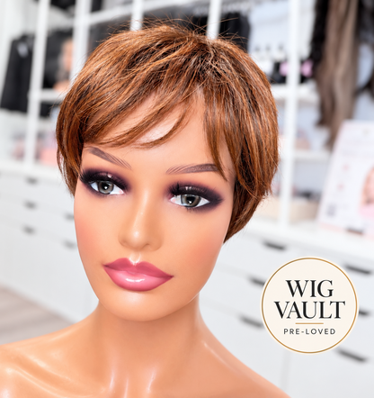 Wig Vault: “DG/16” - Short Brown Pixie Bob with Copper Tones | Pre-Loved | Wigs Canada