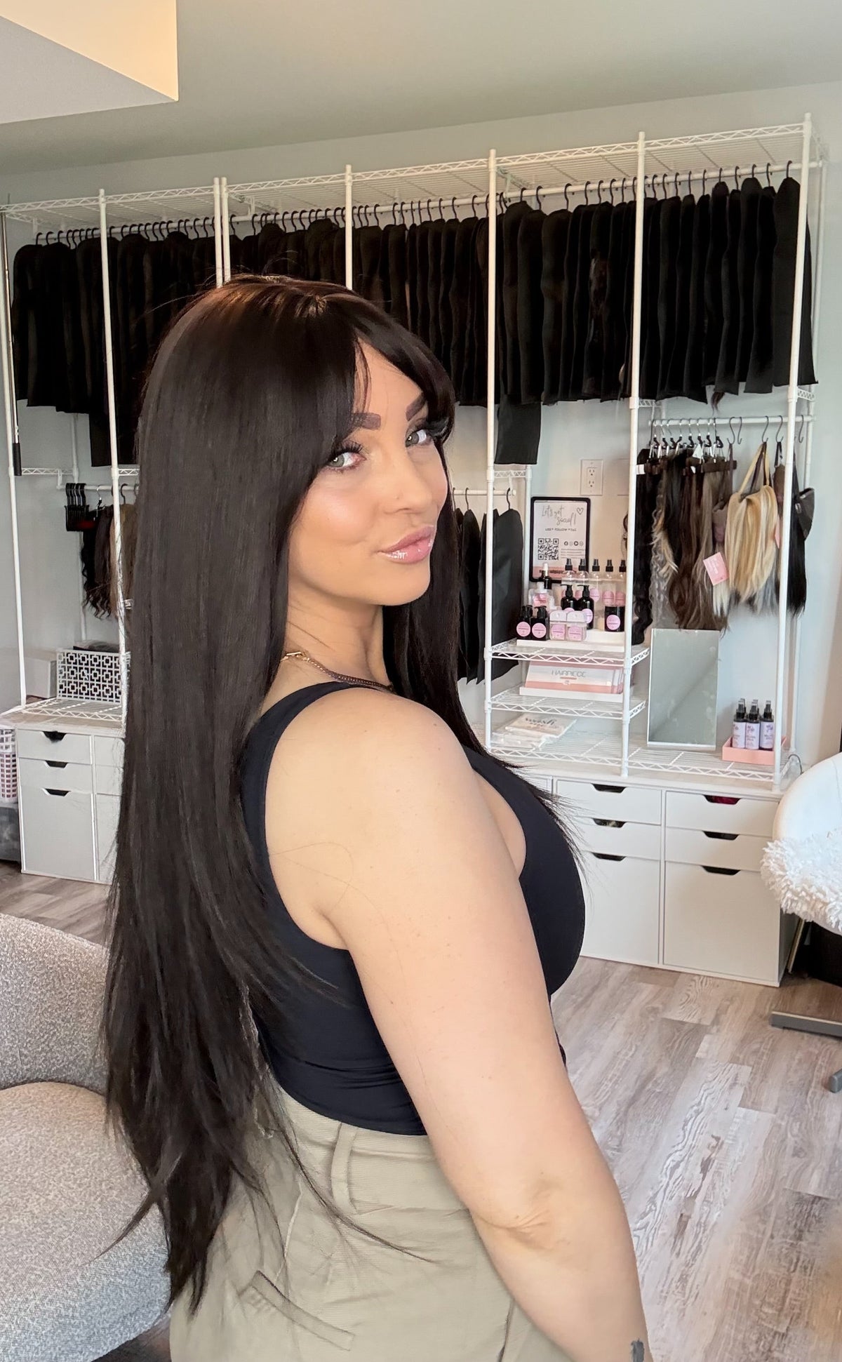 Sally Long Dark brown Wig with Full Bangs | MV9172-1