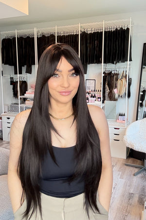 Sally Long Dark brown Wig with Full Bangs | MV9172-1