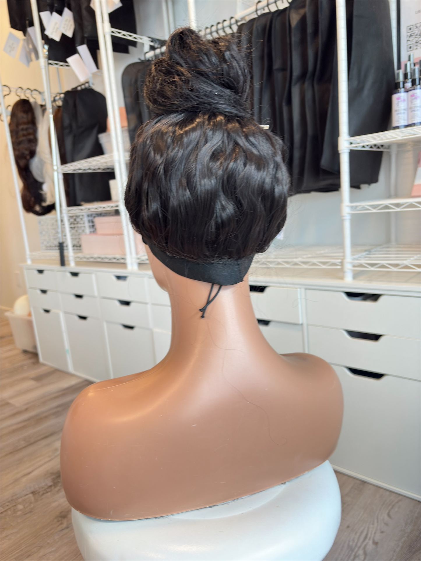 Jorden – Custom Ponytail Headband Wig | Handmade | Silicone Lined | Drawstring Fit | Dark Espresso Brown