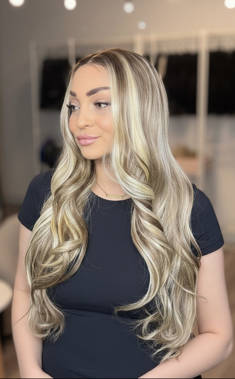 long blonde and brown wig