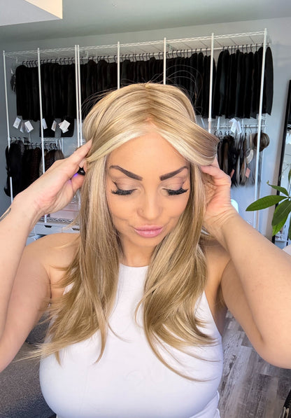 Celena | Golden Blonde Monofilament Wig | 17–20” | Heat Safe Synthetic Fibres