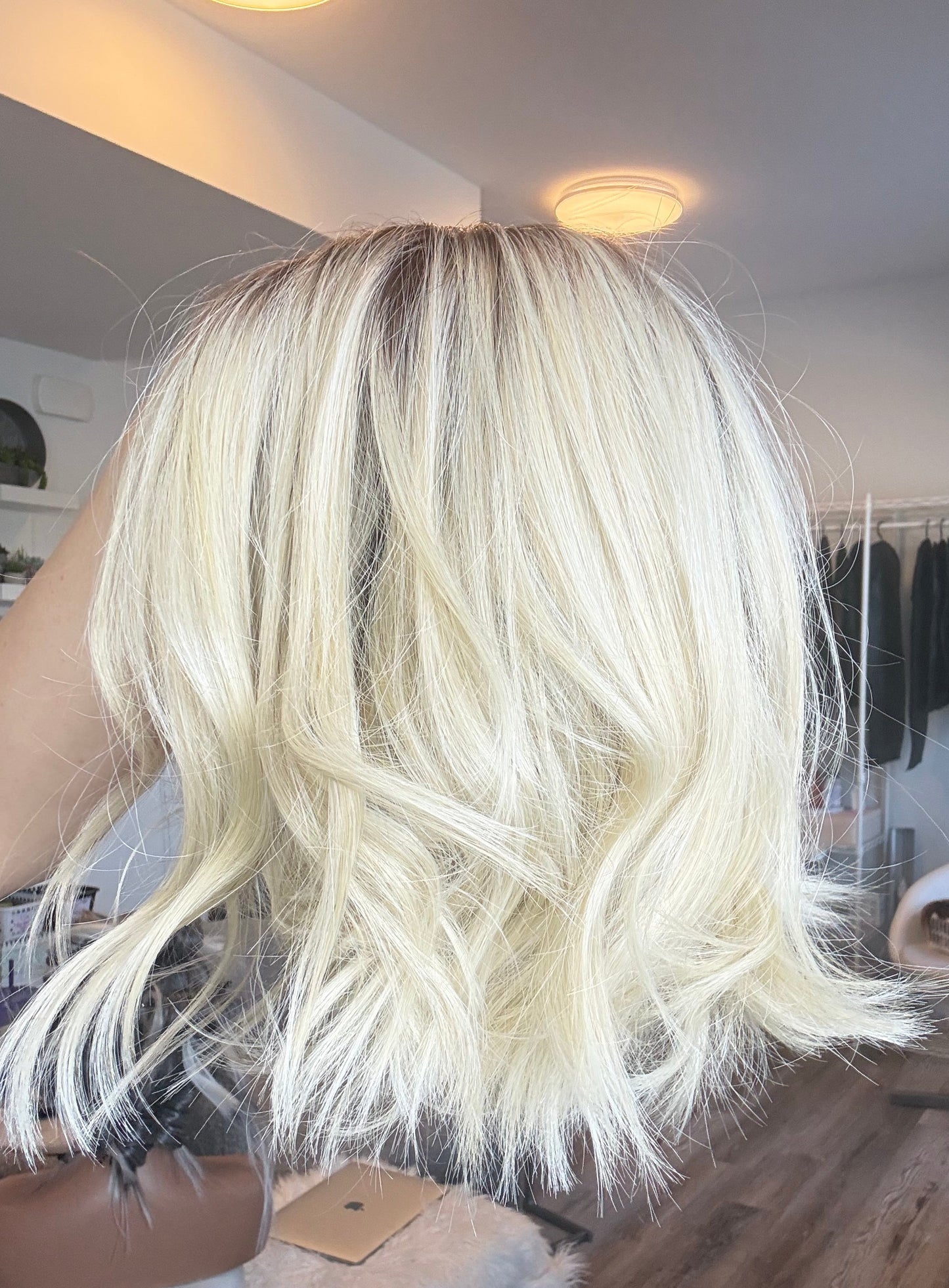 Trixie - 4x4 Monofilament Wig | 12” | Icy Blonde with Soft Brown Root