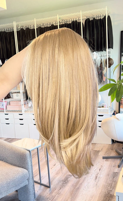 Celena | Golden Blonde Monofilament Wig | 17–20” | Heat Safe Synthetic Fibres