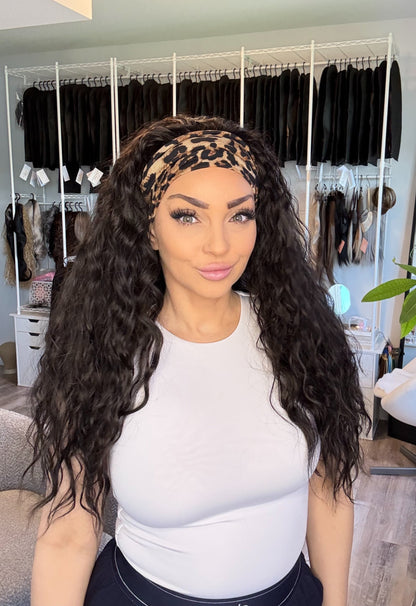 Jorden – Custom Ponytail Headband Wig | Handmade | Silicone Lined | Drawstring Fit | Dark Espresso Brown