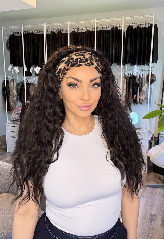 Jorden – Custom Ponytail Headband Wig | Handmade | Silicone Lined | Drawstring Fit | Dark Espresso Brown