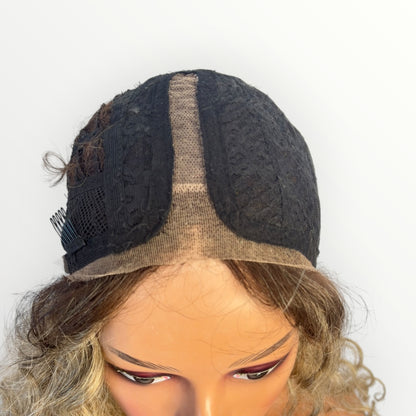 Style #33- Wig Vault | T-Part Lace | 26” | Blonde with Brown Roots Spiral Curl