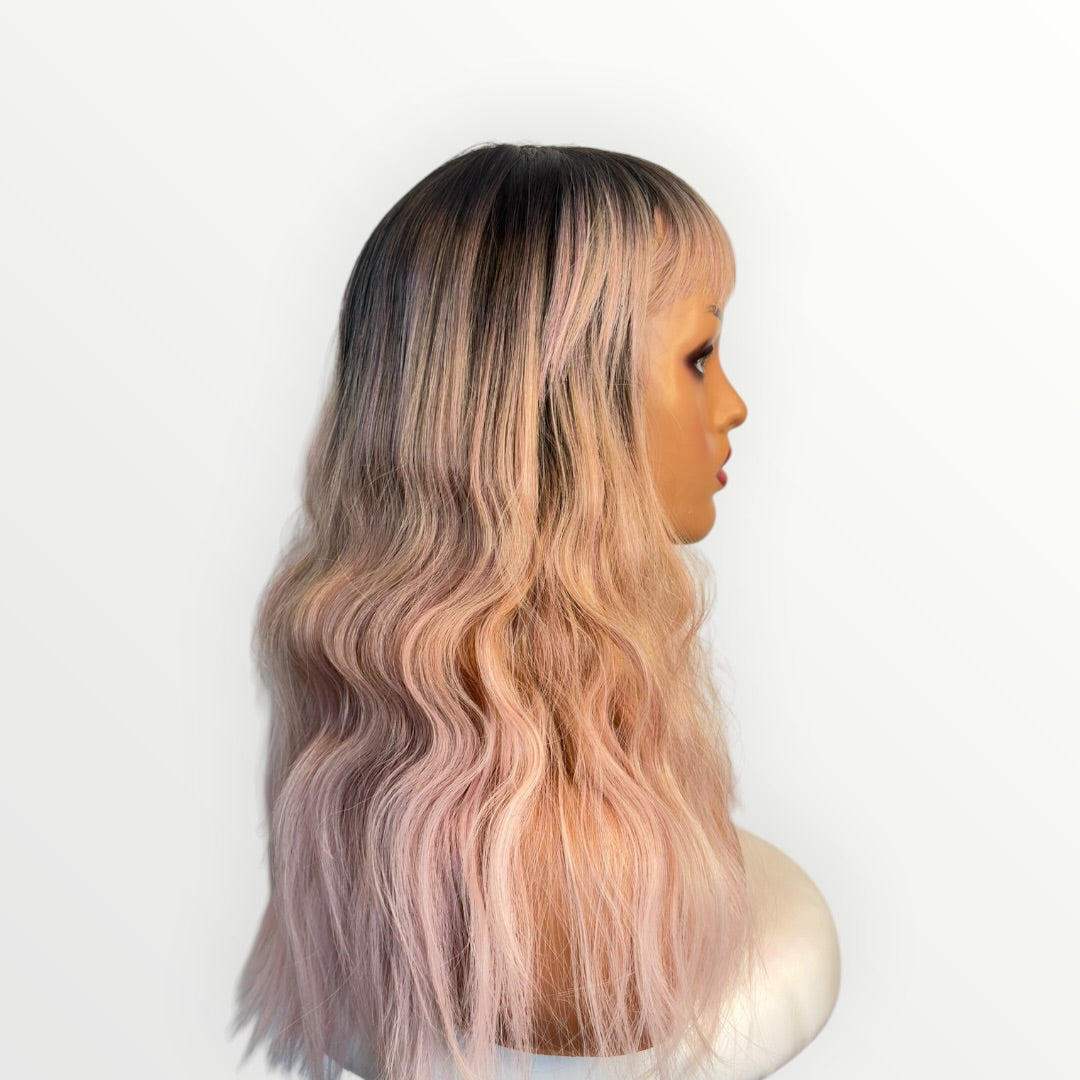 Style # 31 – Wig Vault | Closed Cap | 22” | Dark Pink Ombre with Bangs