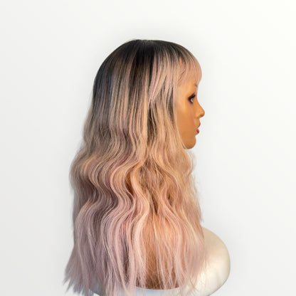 Style # 31 – Wig Vault | Closed Cap | 22” | Dark Pink Ombre with Bangs