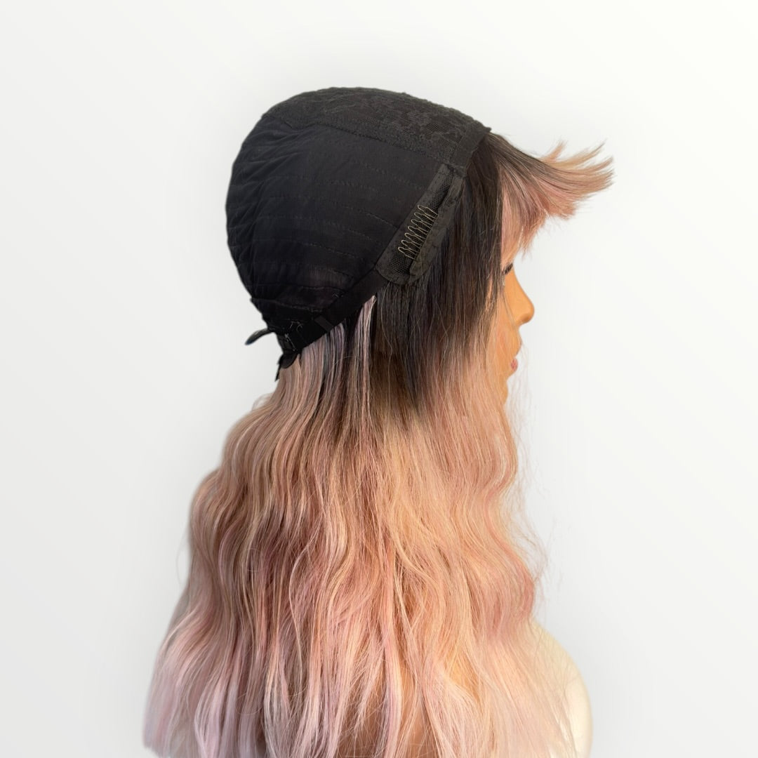 Style # 31 – Wig Vault | Closed Cap | 22” | Dark Pink Ombre with Bangs