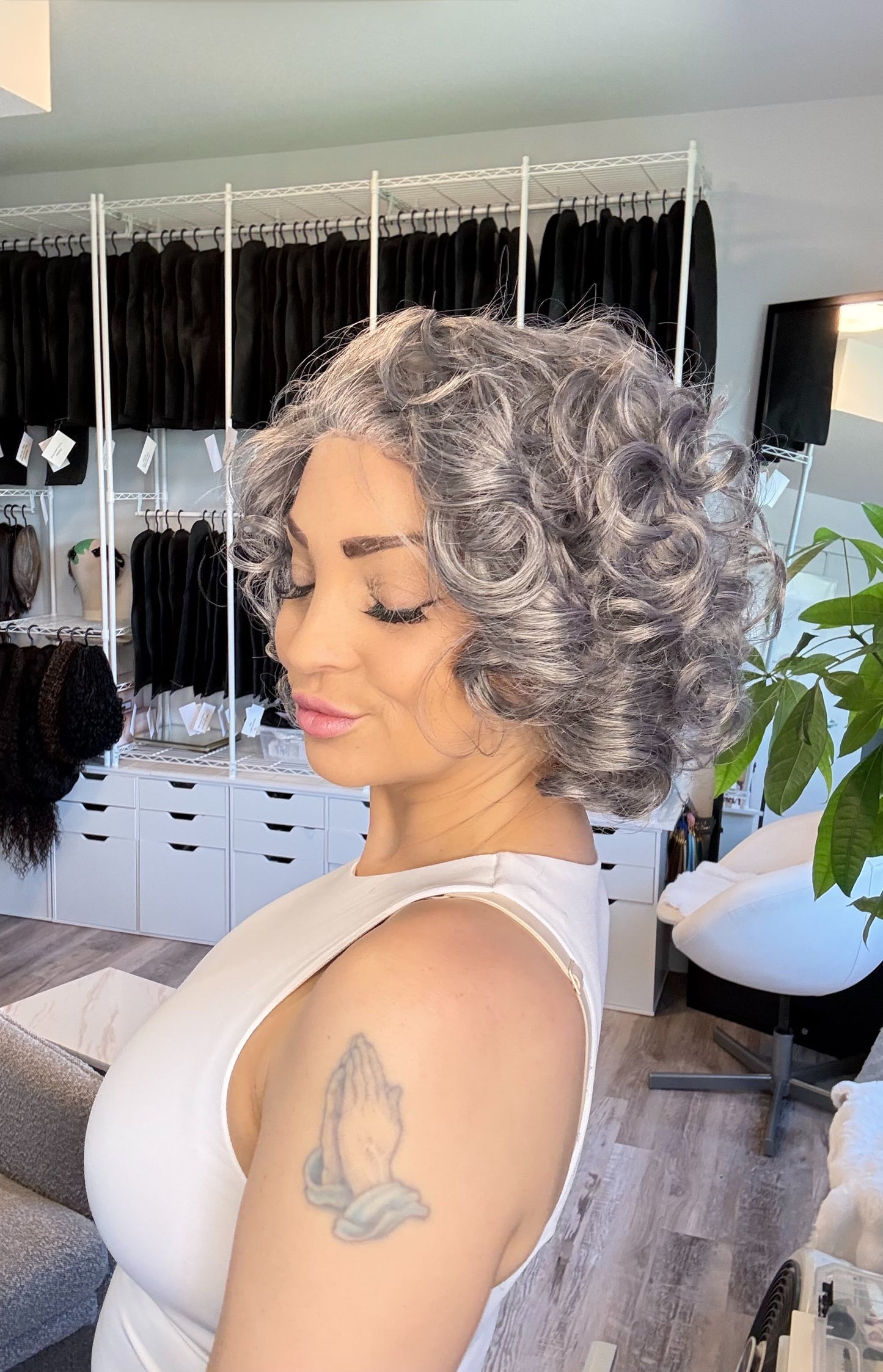 Josephine | Silver Grey Curly Lace Front Wig | 13x3 Transparent French Lace | Ready to Ship from Alberta Canada