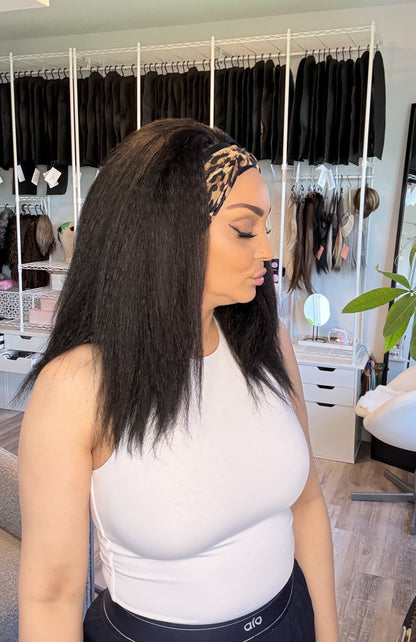 Espresso Texture | Kinky Yaki Headband Wig | 16” | Small Cap