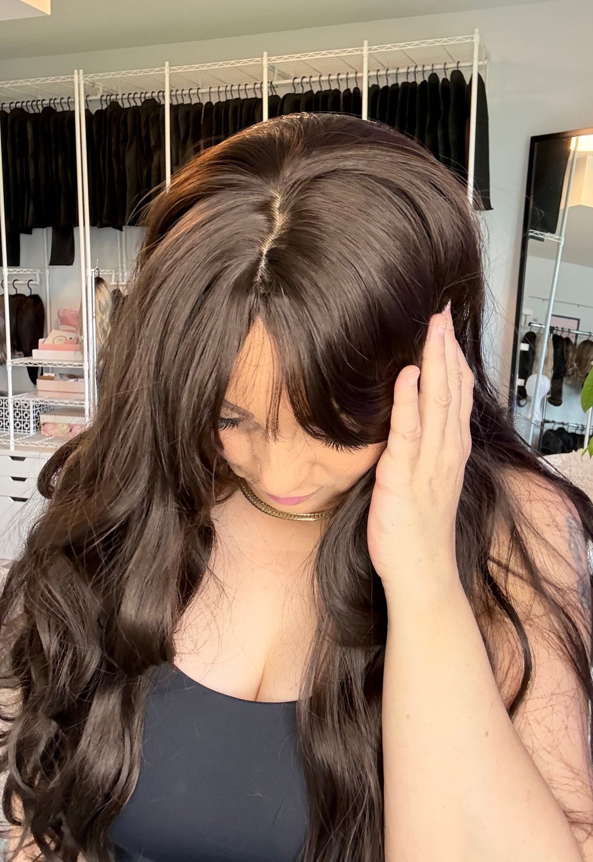 Megan Long Brunette Wig with Curtain Bangs | SWLC1296-2BR24