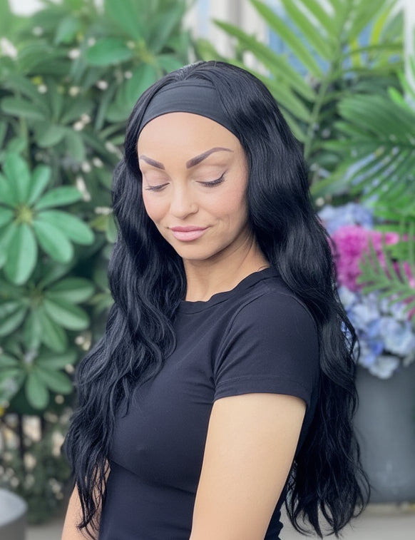Ebony – Headband Wig | 28” | Soft Black | Now Available in Straight or Wavy image 3