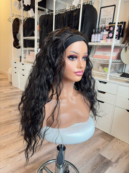 Jorden – Custom Ponytail Headband Wig | Handmade | Silicone Lined | Drawstring Fit | Dark Espresso Brown