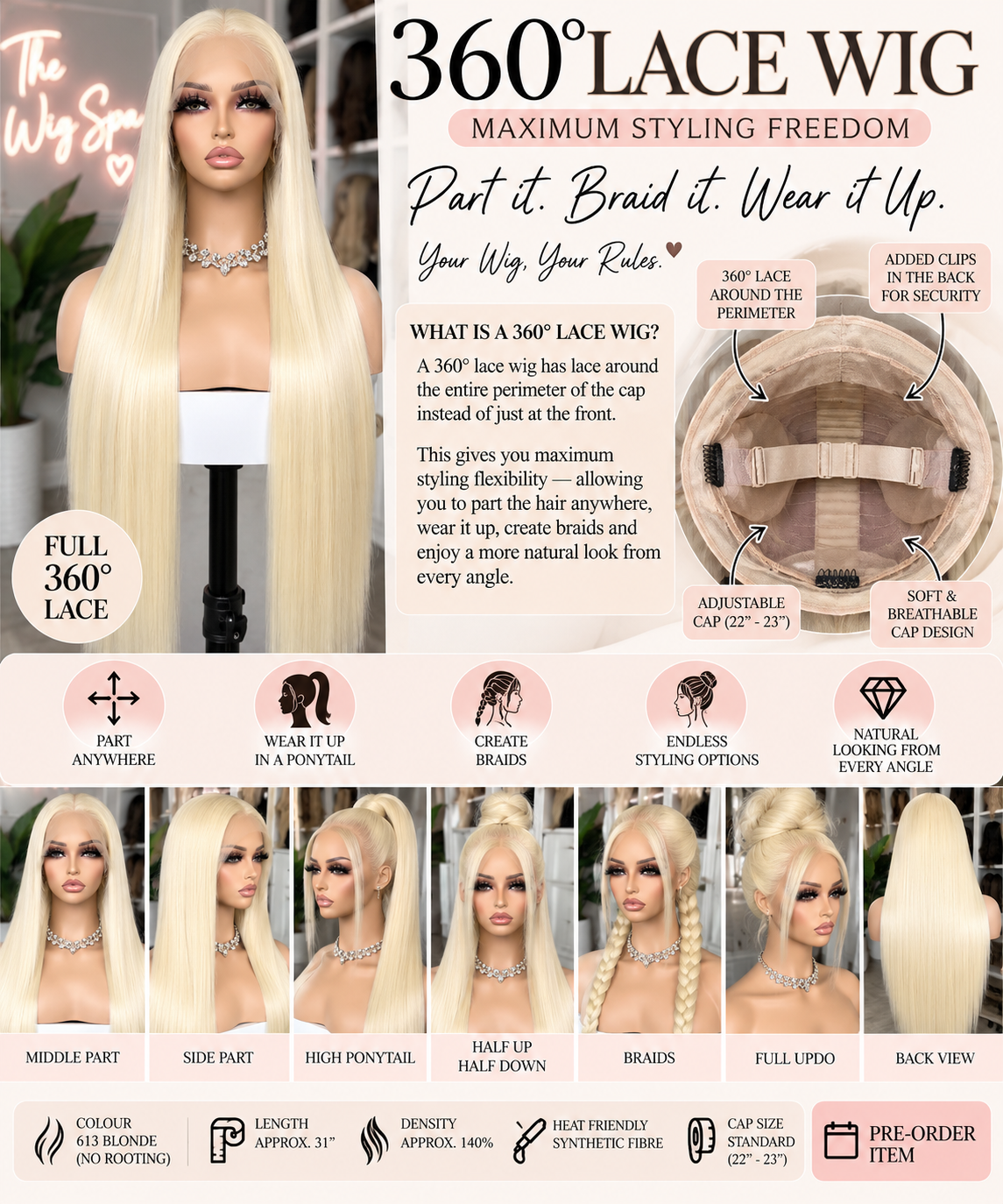 31 inch 613 blonde full 360 lace synthetic wig Canada – The Wig Spa Canada