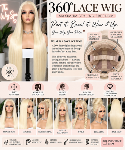 31 inch 613 blonde full 360 lace synthetic wig Canada – The Wig Spa Canada
