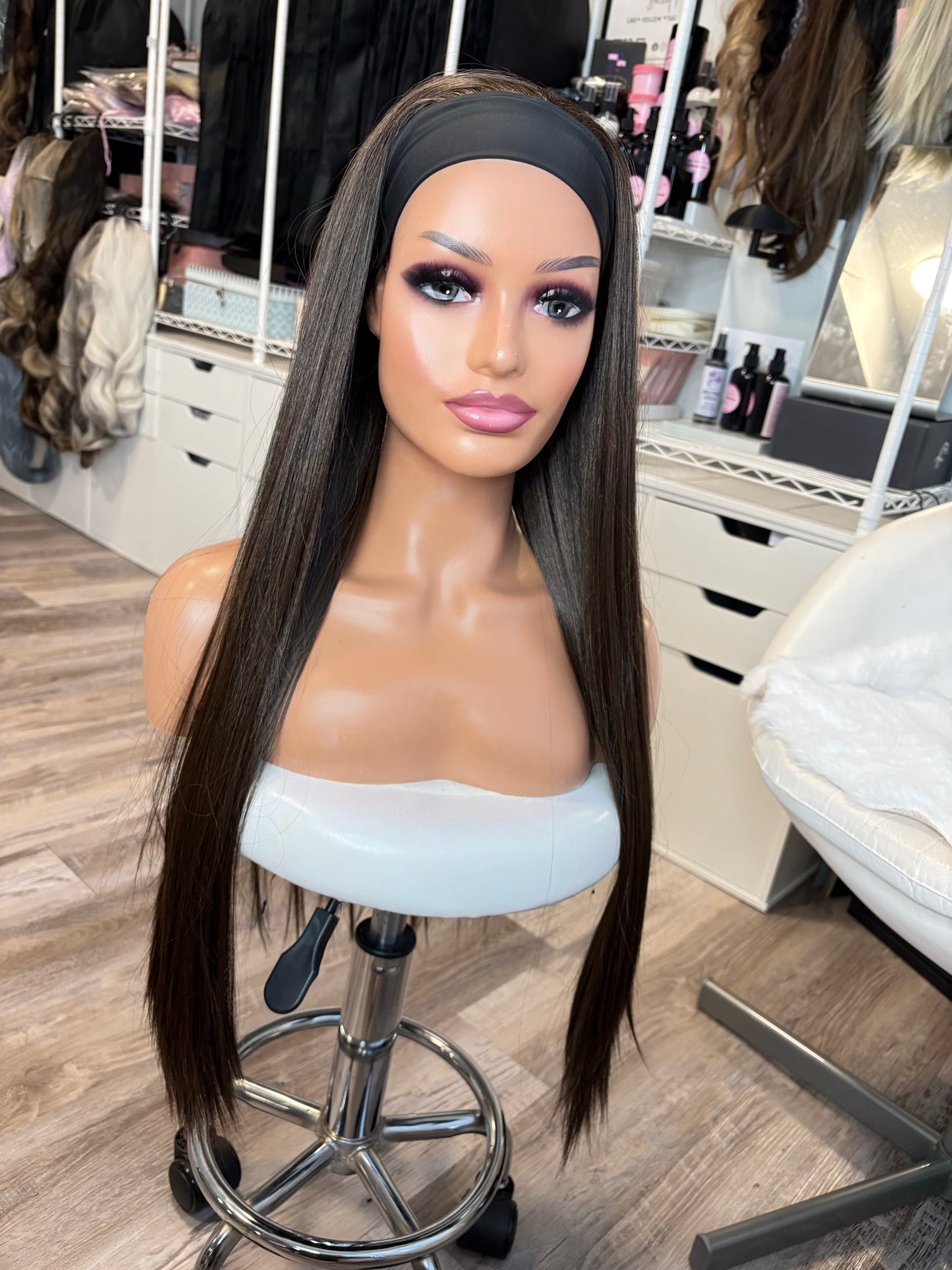 BT-4 | 31” Silky Straight Brunette Headband Wig | ONE OF ONE