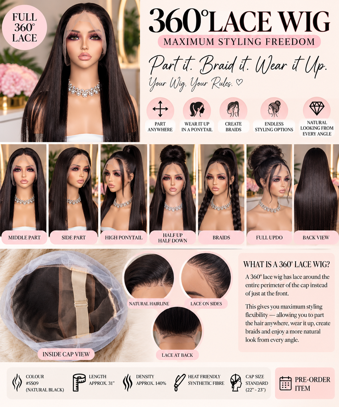 Noir Silk – Full Lace | 32” | Lisse Soie Noir Jais