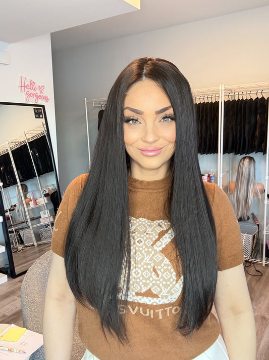 Luxe Human Hair Topper | 24” | 9x9 Base | Natural Black (1B)